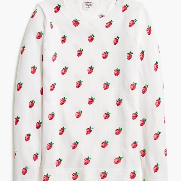 J. Crew Strawberry Teddie sweater White red cotton large NWT - Picture 2 of 8